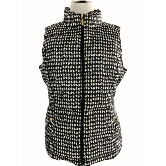 Charter Club Womens Lucy Houndstooth Puffer Vest Medium Full Zip Mock Neck NEW - Picture 1 of 9